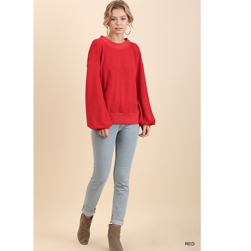 1 LEFT! Red Balloon Sleeve Sweater - Picture 4 of 4